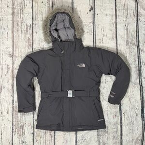 The North Face HyVent 550 Goose Down Gray Hooded Zip Up Jacket Girls